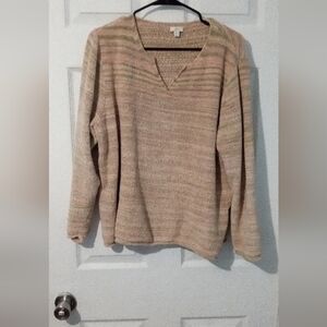 J. Jill Beige and Green V-Neck Sweater
